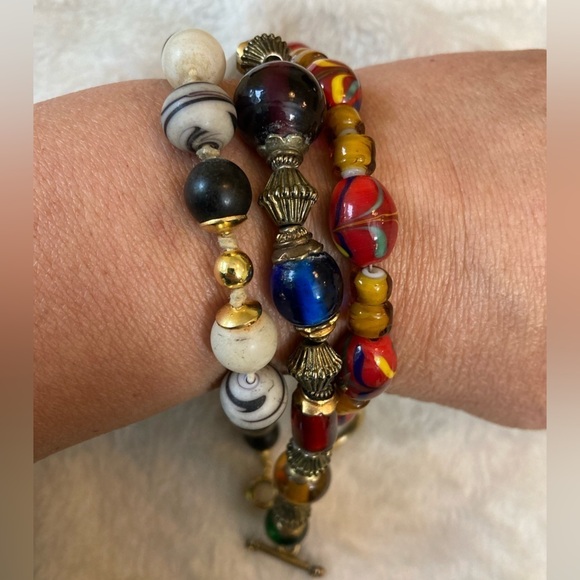 Bundle of 3 Vintage Glass Beads Bracelets‎ - Picture 1 of 8